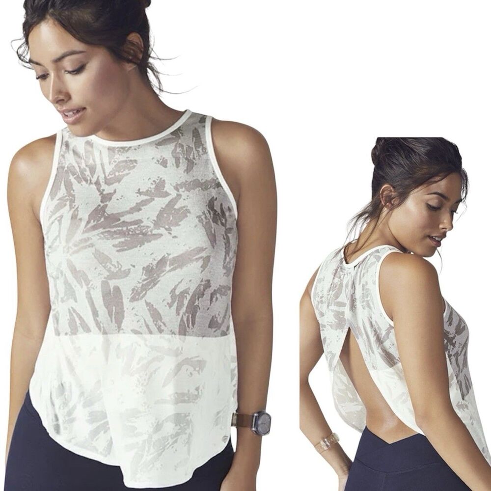 FABLETICS Millie Tank White Gray Burnout Open Back Tank Top Size M